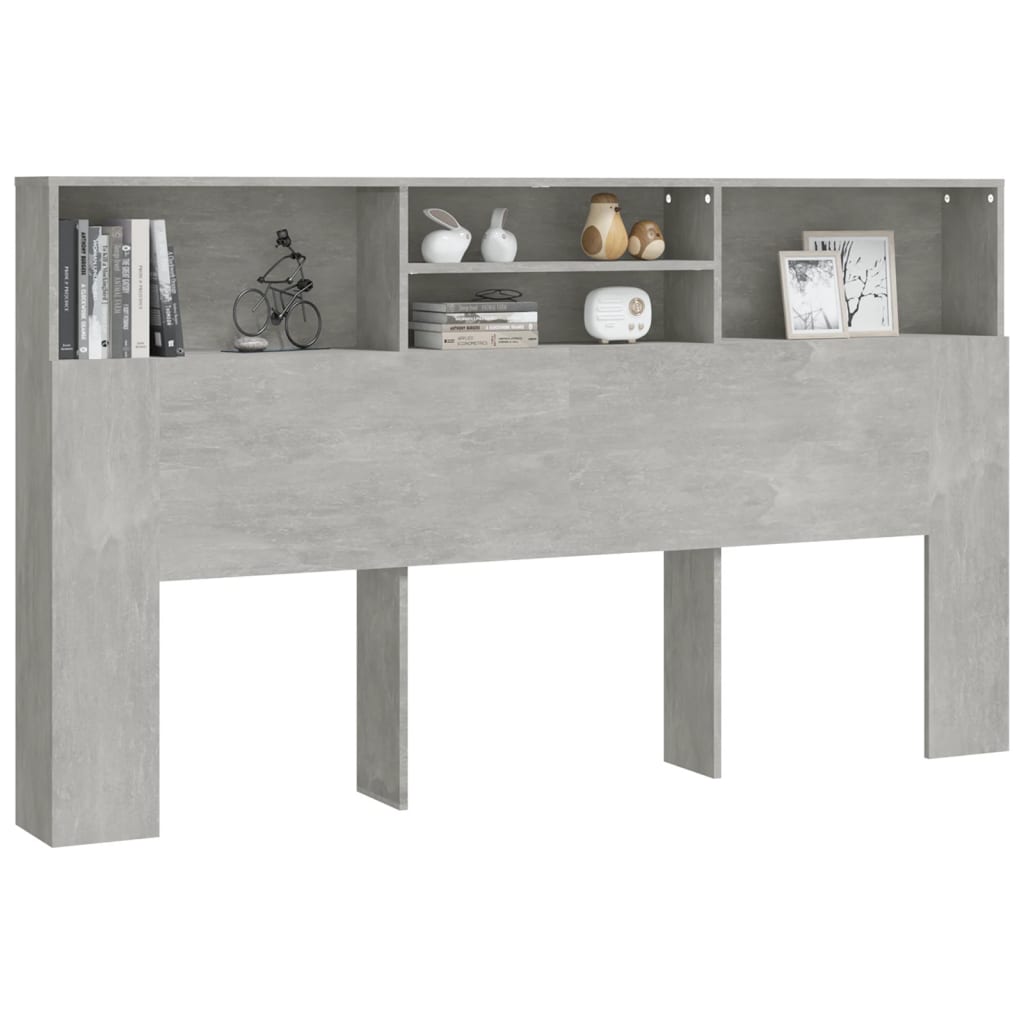 Bed headboard with shelves concrete grey 180x19x103.5 cm