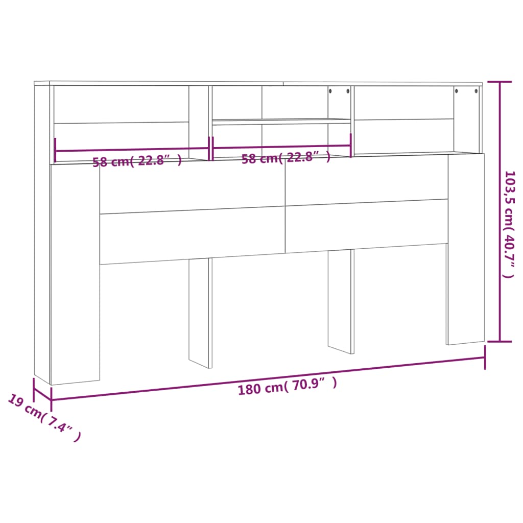 Bed headboard with shelves concrete grey 180x19x103.5 cm