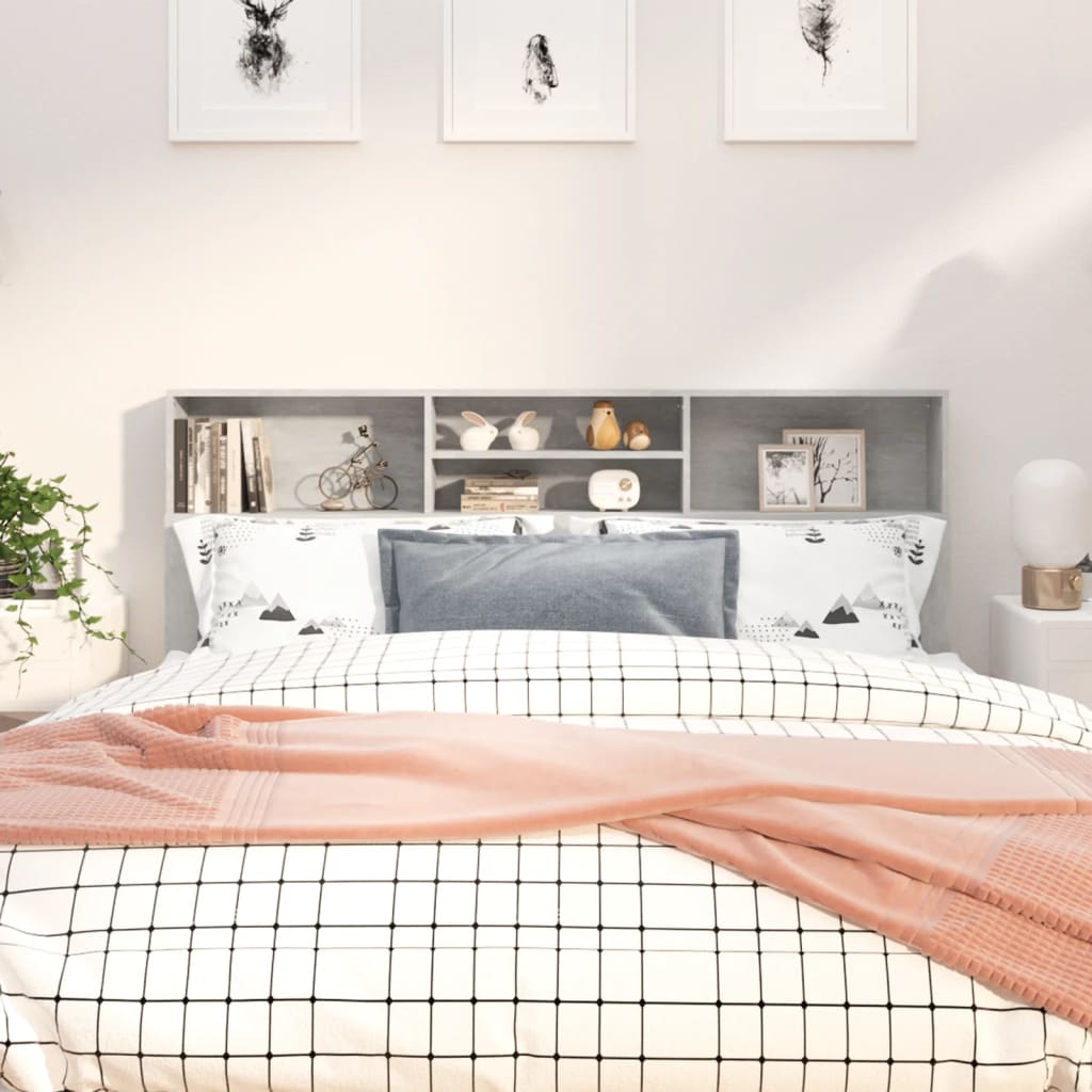 Bed headboard with shelves concrete grey 180x19x103.5 cm
