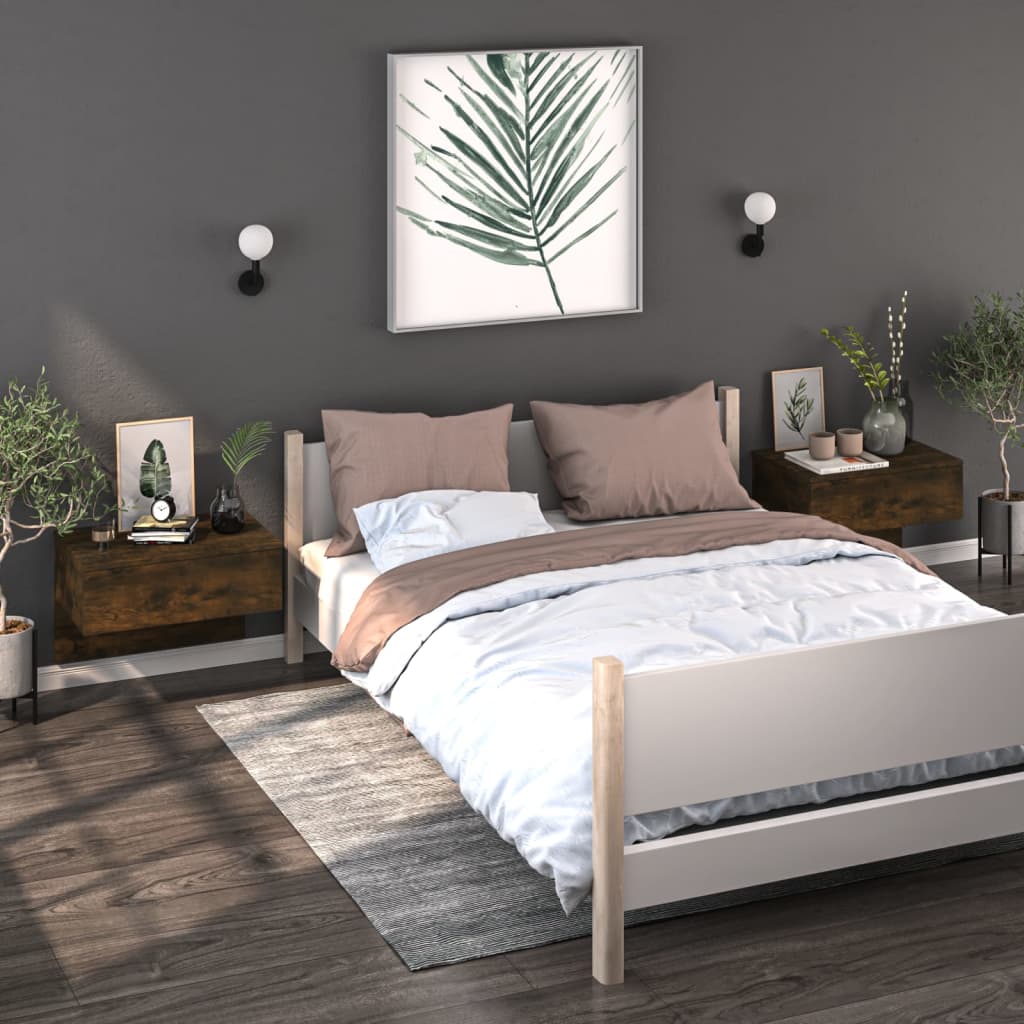 Wall-mounted bedside tables 2 pcs. Smoked oak