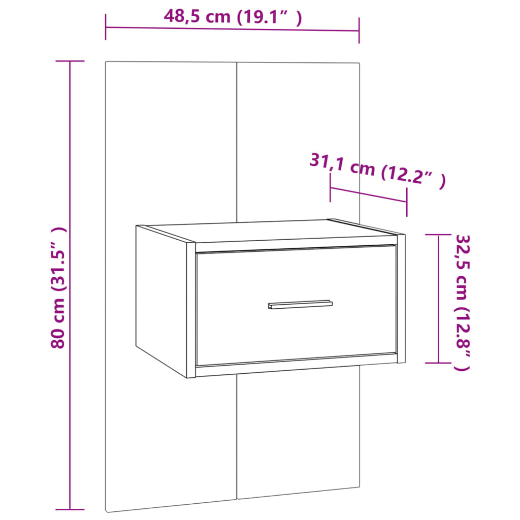 Wall Bedside Tables 2 pcs. Brown Oak Look