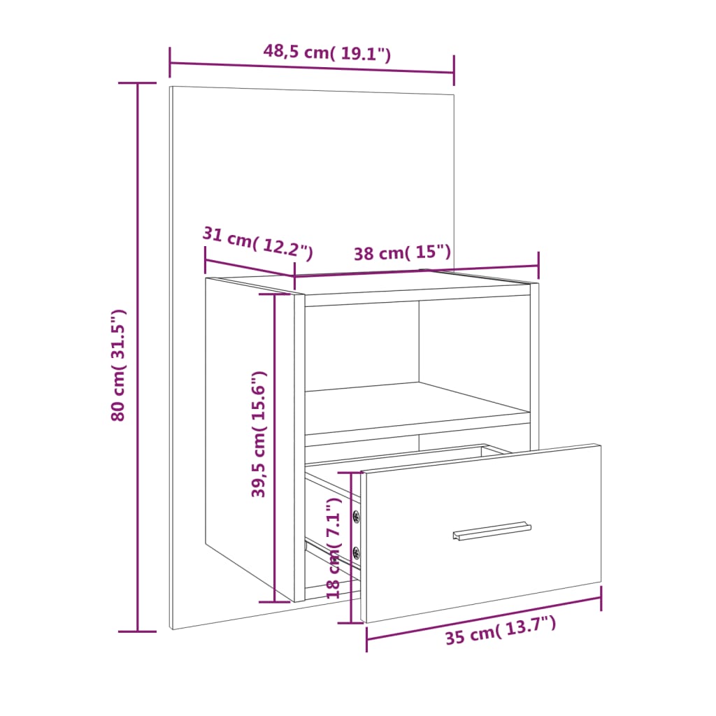 Wall Bedside Tables 2 pcs. Brown Oak Look
