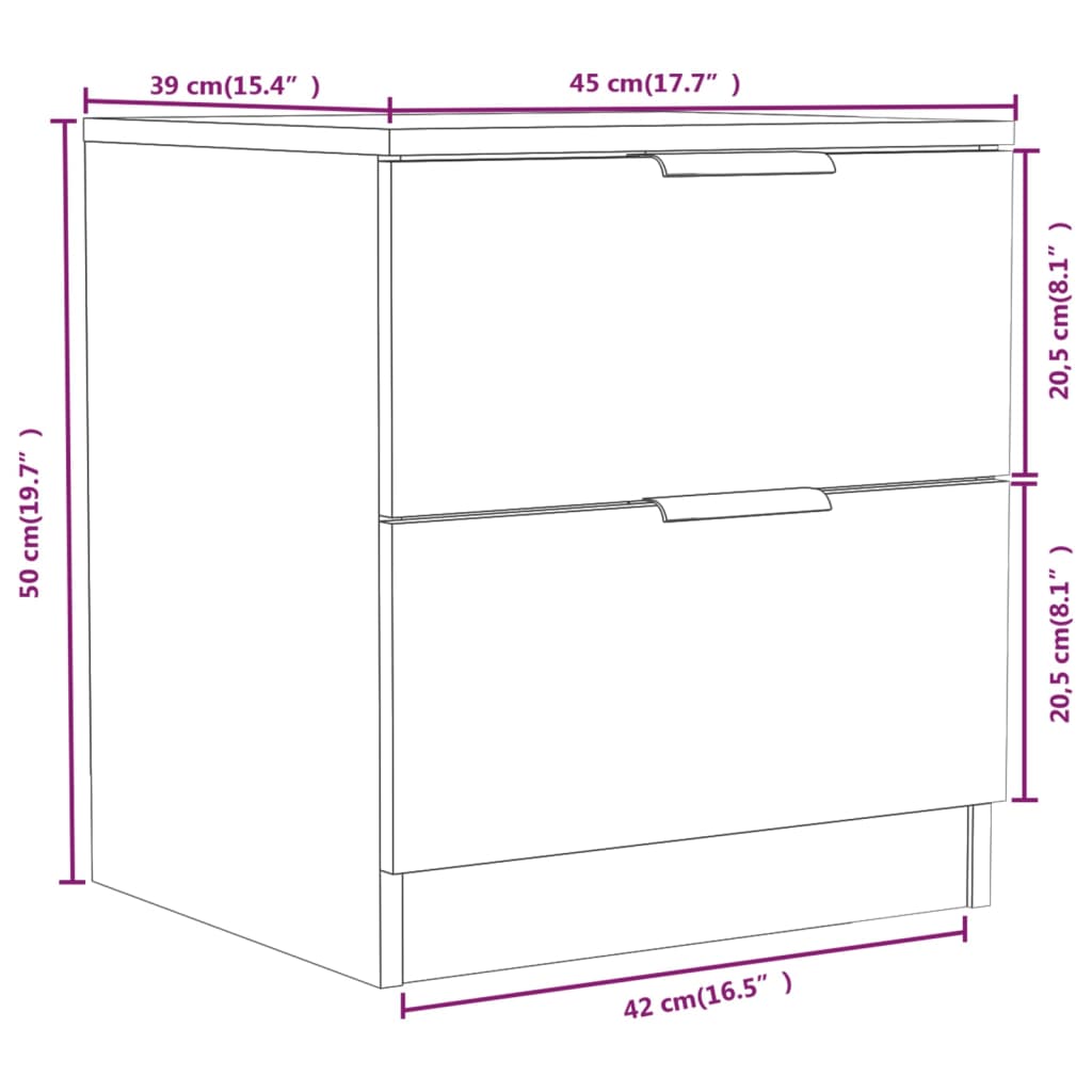 Tables de chevet 2 pcs. Matériau en bois de chêne fumé