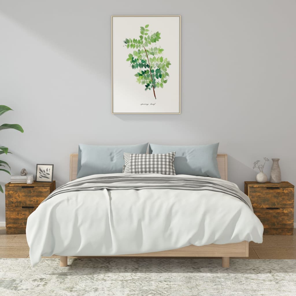 Tables de chevet 2 pcs. Matériau en bois de chêne fumé