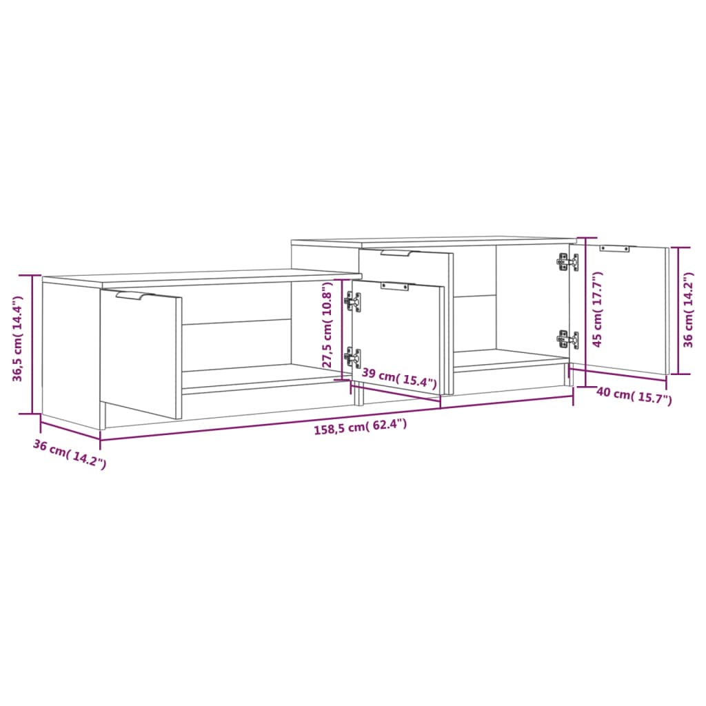 Meuble TV chêne fumé 158,5x36x45 cm matériau bois