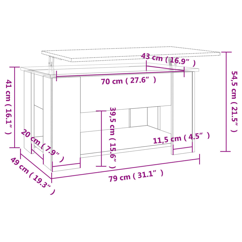 Coffee table Sonoma oak 79x49x41 cm wood material