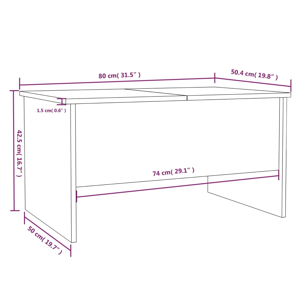 Table basse blanche 80x50x42,5 cm en bois