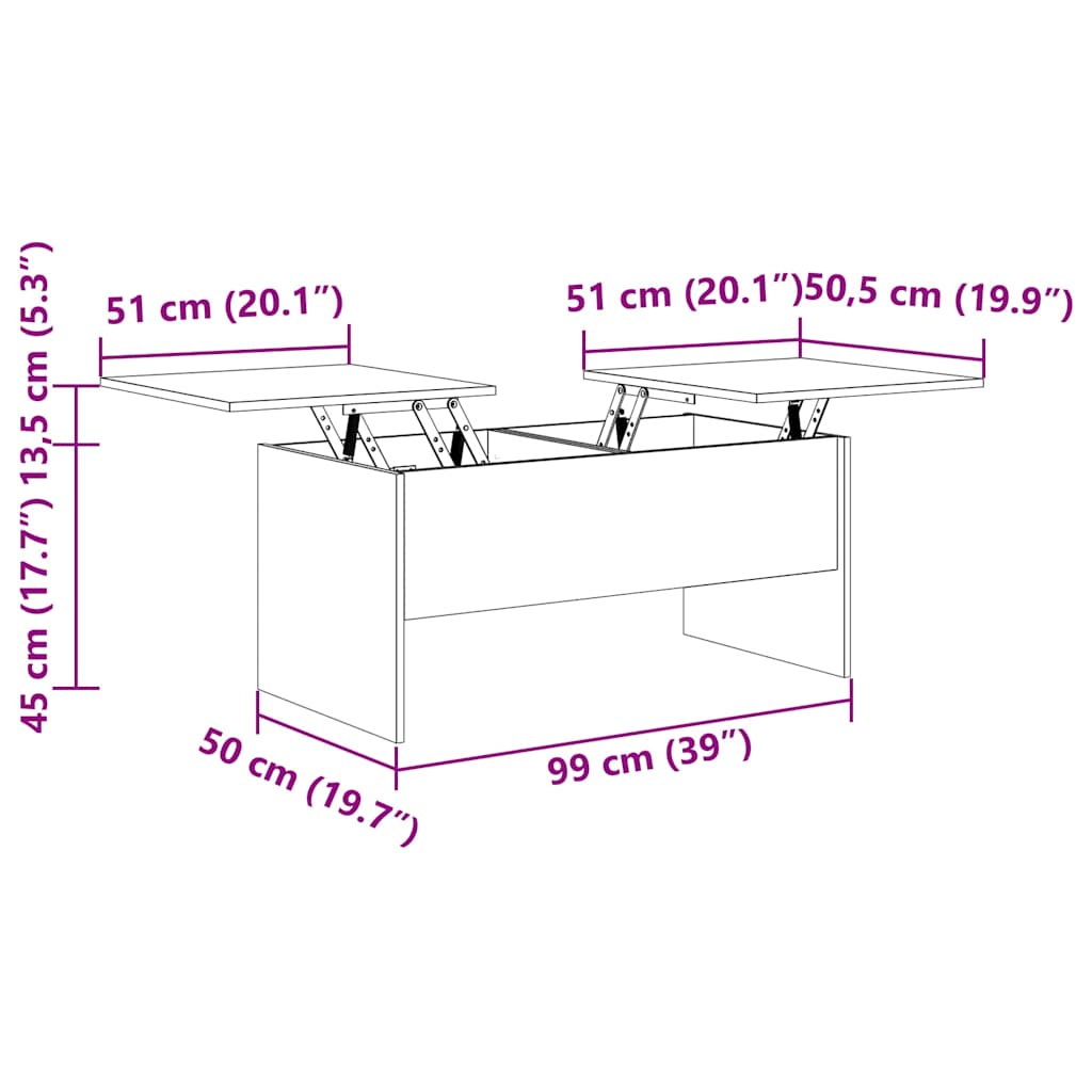 Couchtisch Grau Sonoma 102x50,5x46,5 cm Holzwerkstoff