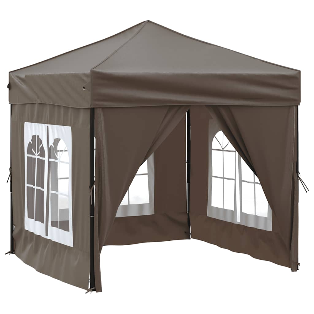 Tente de fête pliable avec parois latérales taupe 2x2 m
