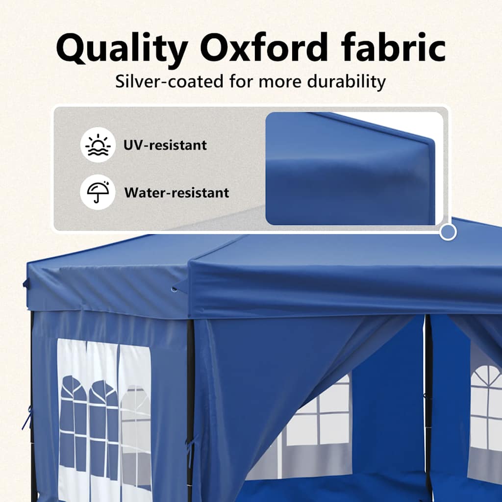 Tente de fête pliable avec parois latérales bleue 3x3 m