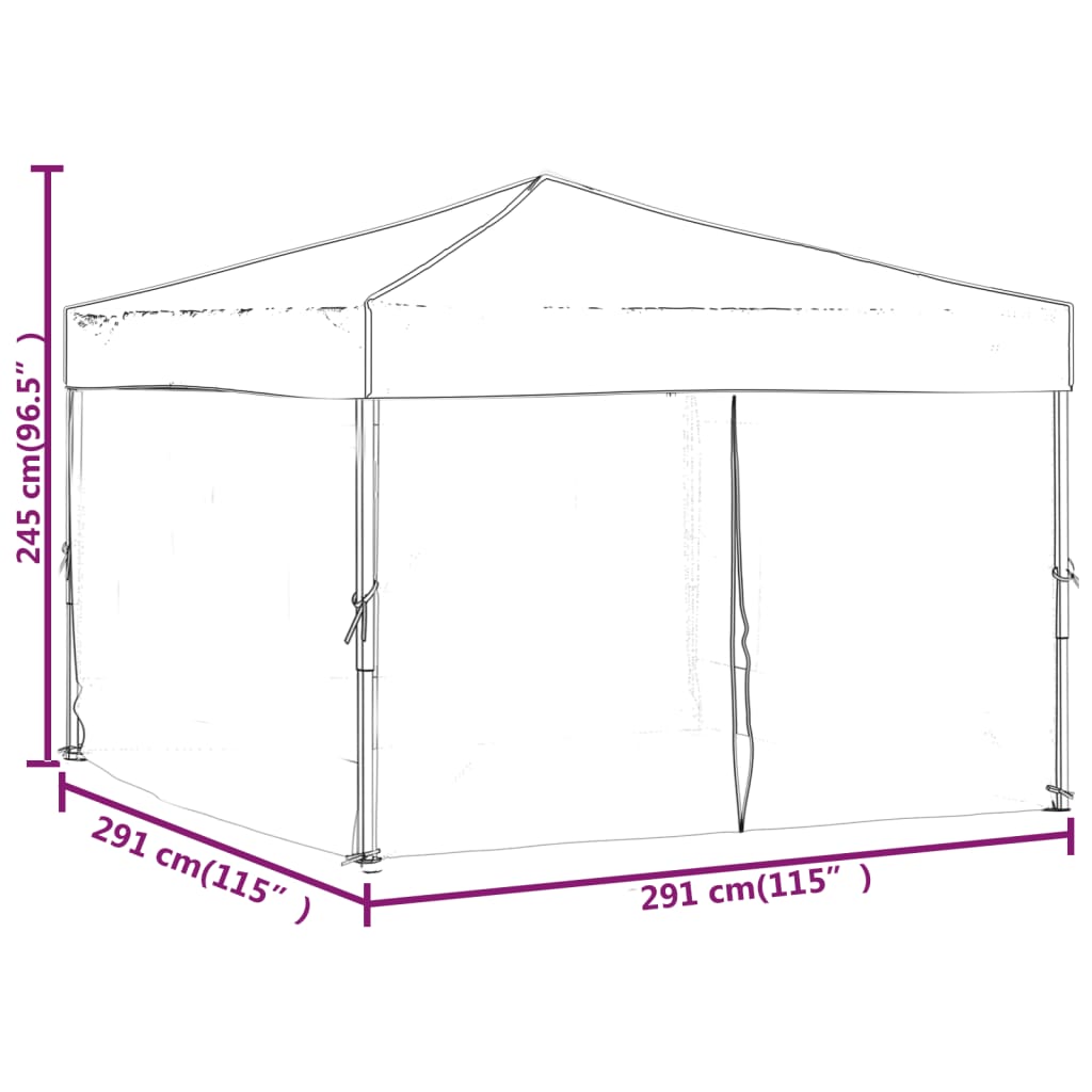 Tente de fête pliable avec parois latérales crème 3x3 m