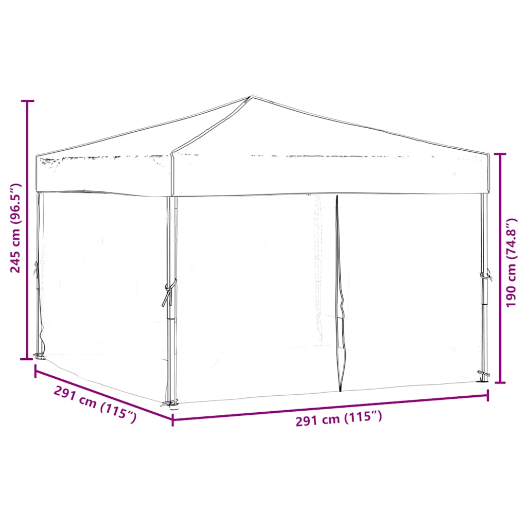 Tente de fête pliable avec parois latérales anthracite 3x3 m