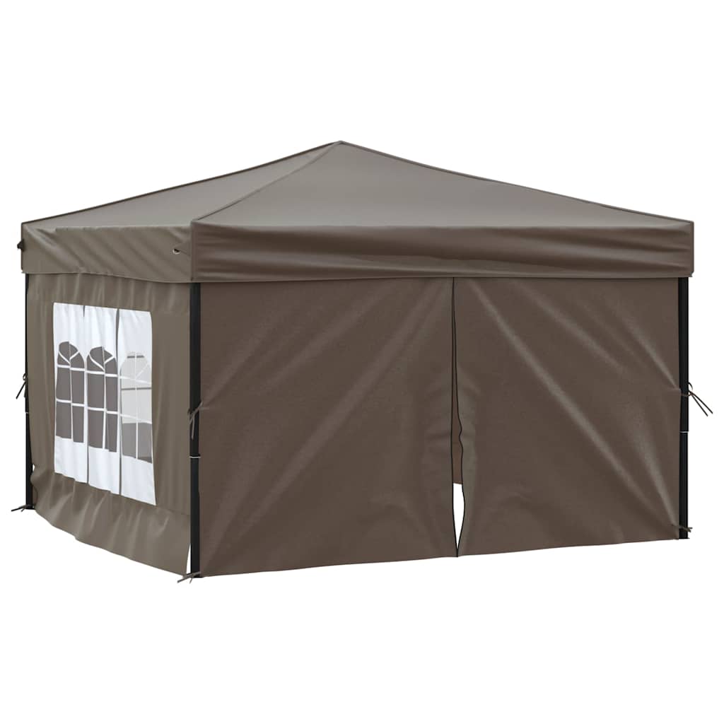 Tente de fête pliable avec parois latérales taupe 3x3 m