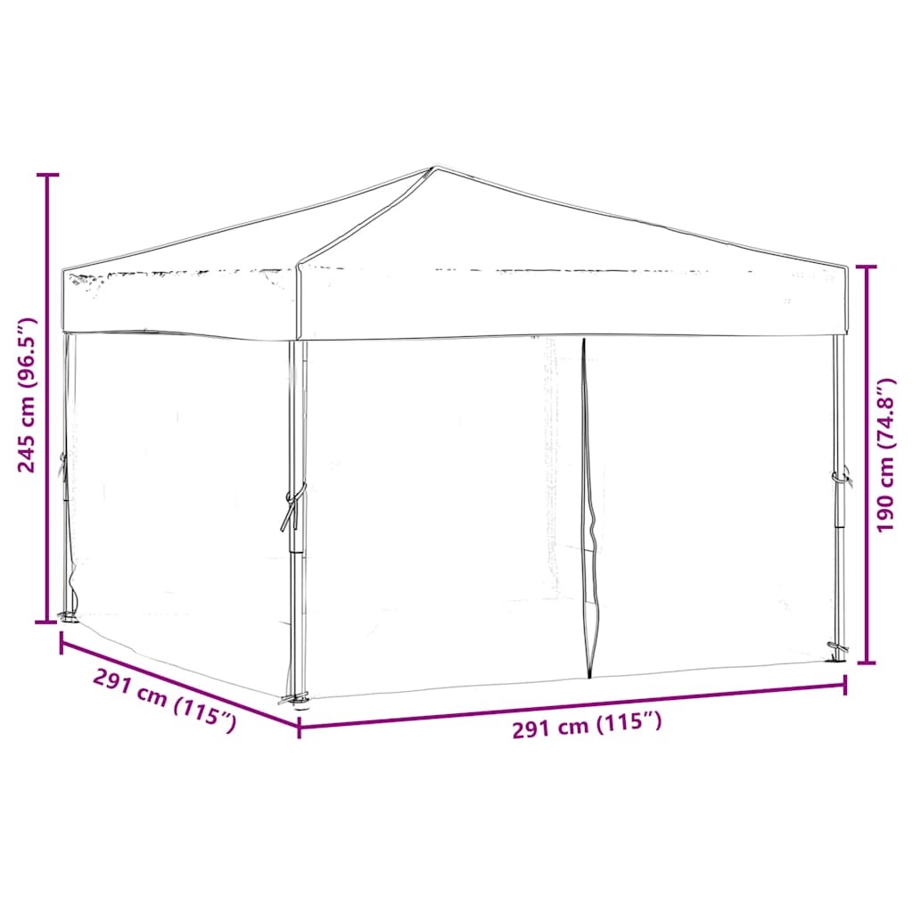 Tente de fête pliable avec parois latérales taupe 3x3 m