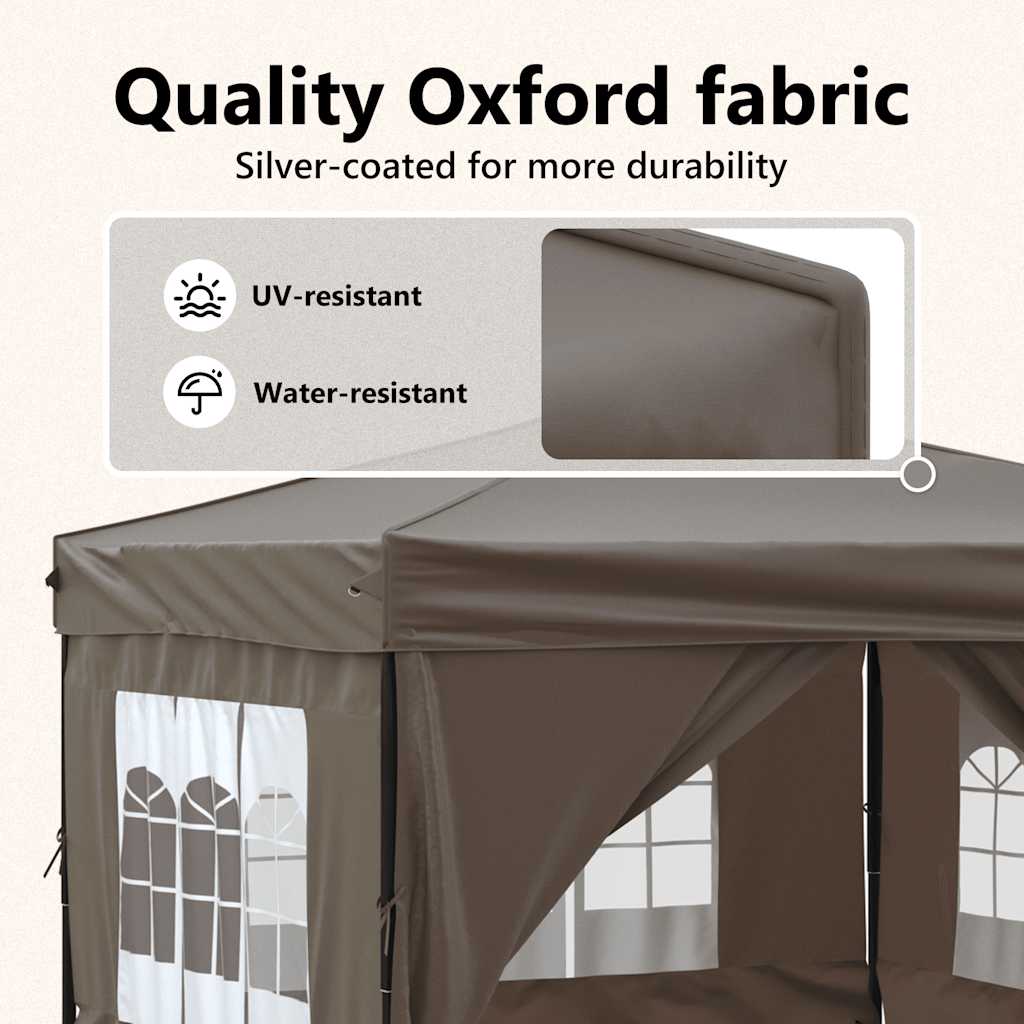 Tente de fête pliable avec parois latérales taupe 3x3 m
