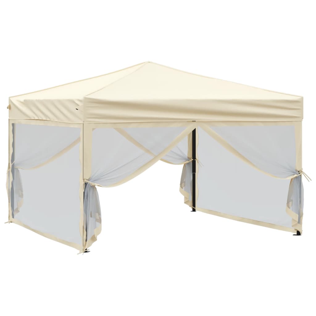 Tente de fête pliable avec parois latérales crème 3x3 m