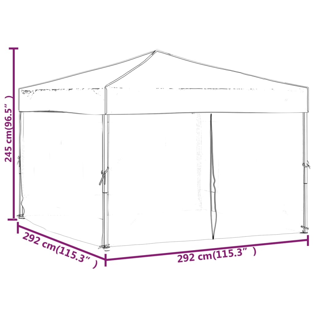 Tente de fête pliable avec parois latérales crème 3x3 m
