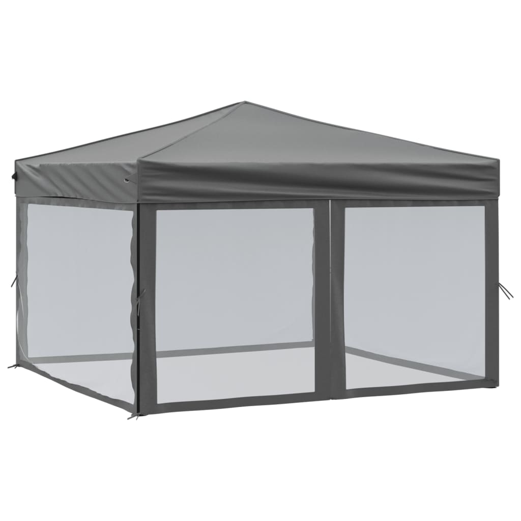Tente de fête pliable avec parois latérales anthracite 3x3 m