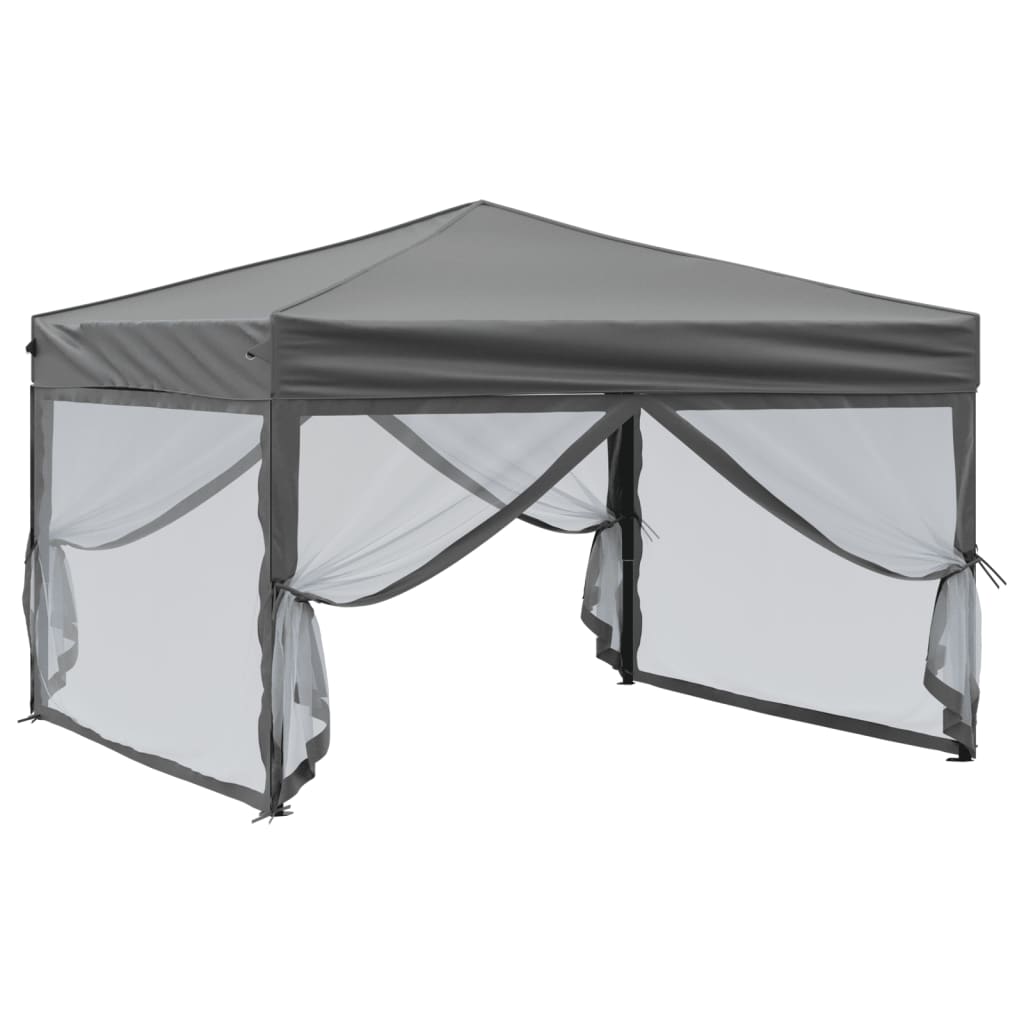 Tente de fête pliable avec parois latérales anthracite 3x3 m