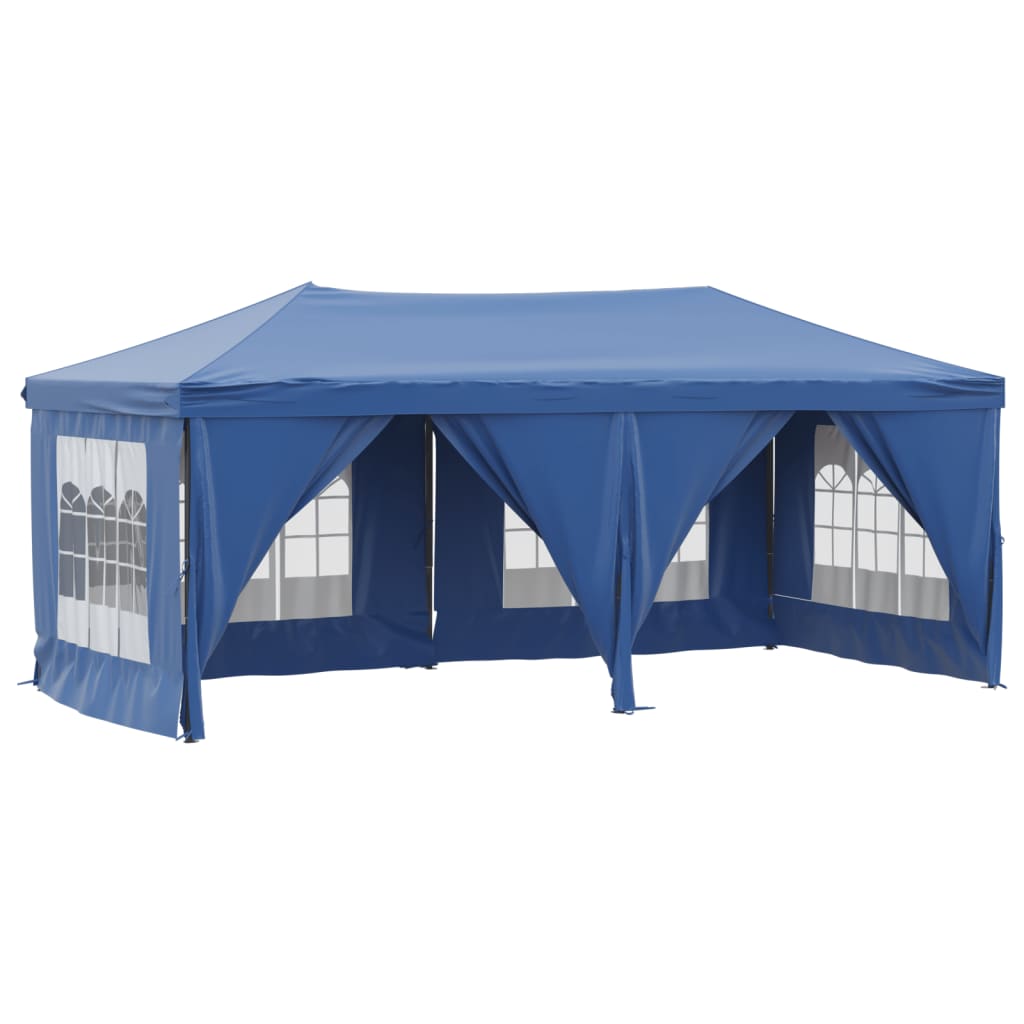 Tente de fête pliable avec parois latérales bleue 3x6 m