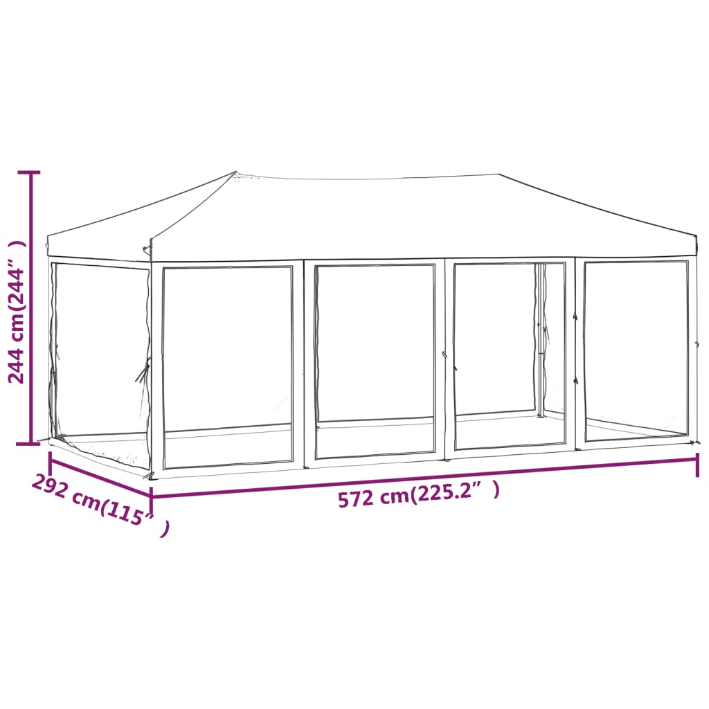 Tente de fête pliable avec parois latérales crème 3x6 m