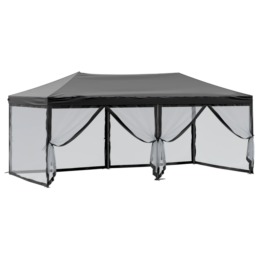 Tente de fête pliable avec parois latérales noire 3x6 m