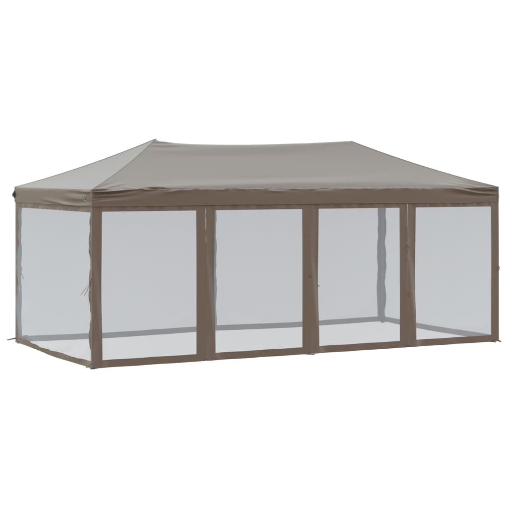 Tente de fête pliable avec parois latérales taupe 3x6 m