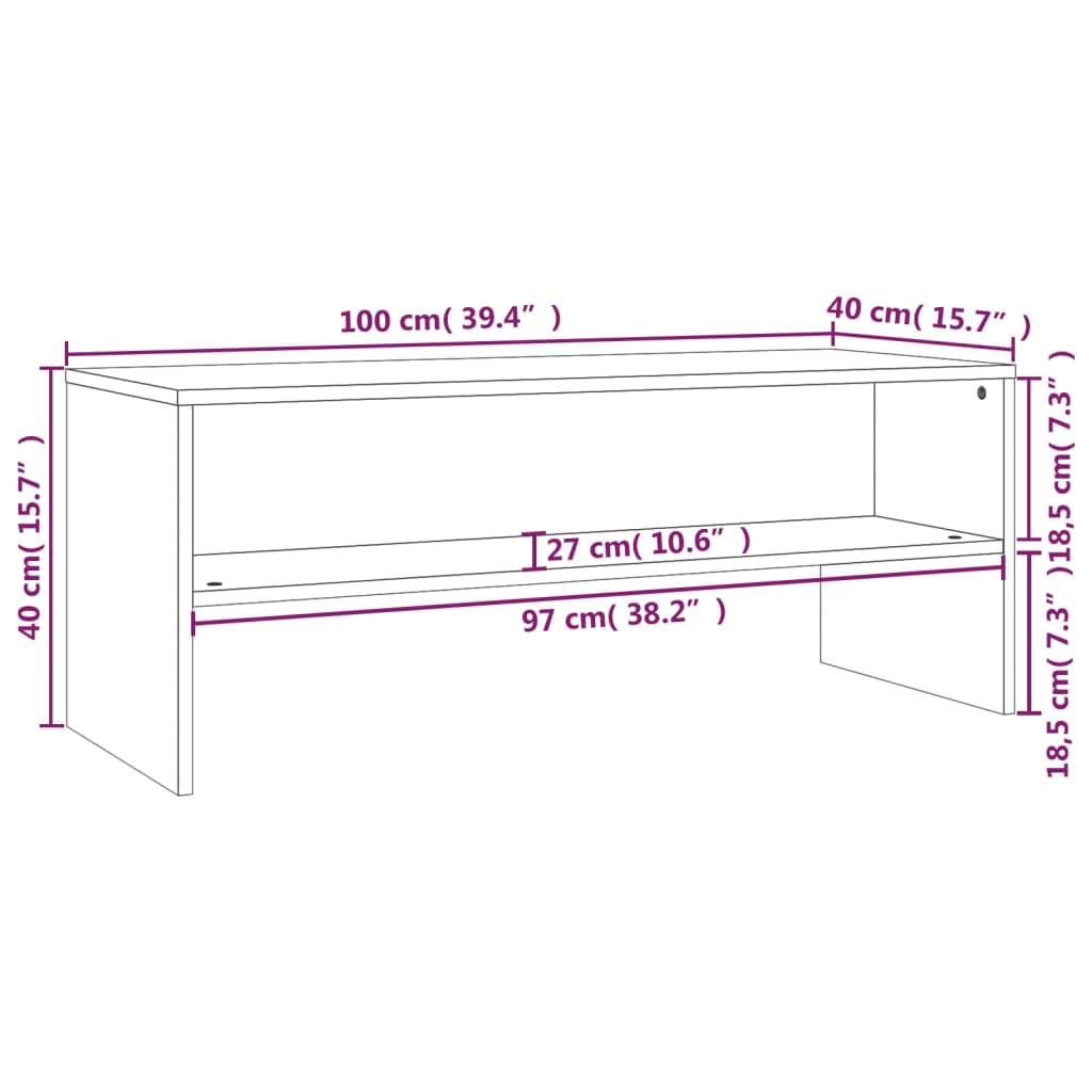 Meuble TV chêne fumé 100x40x40 cm matériau bois