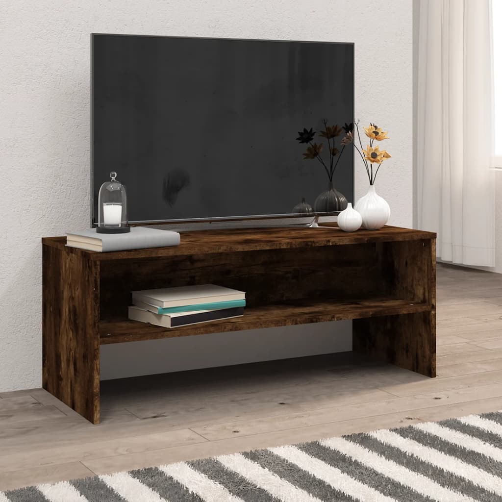 Meuble TV chêne fumé 100x40x40 cm matériau bois