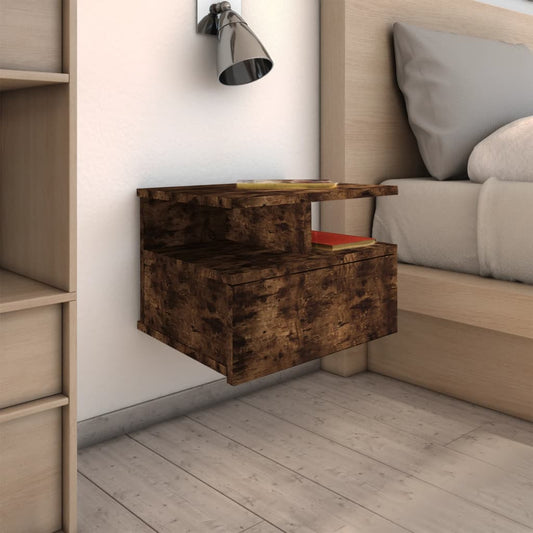Hanging bedside table 2 pcs. Smoked oak 40x31x27cm wood material
