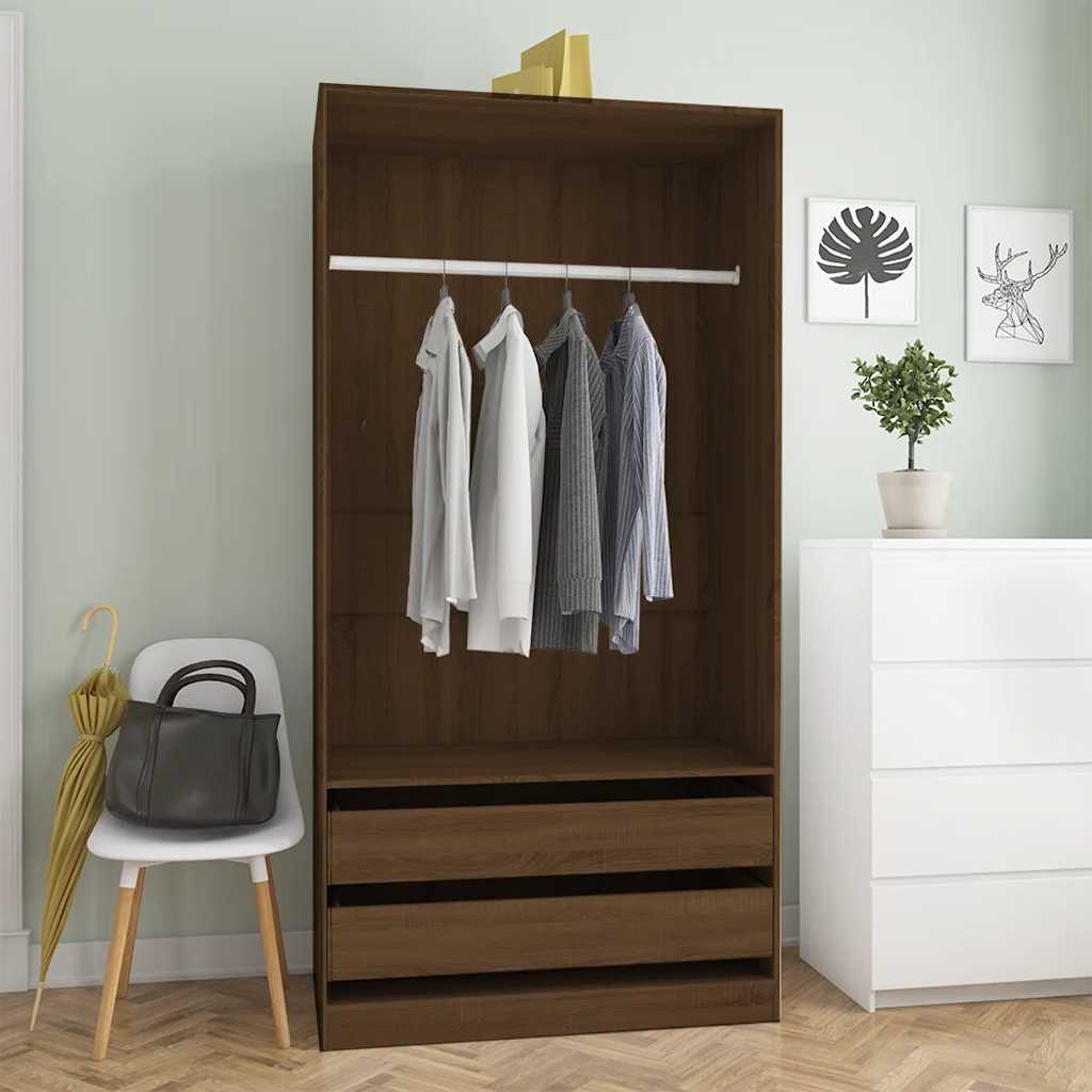 Armoire aspect chêne marron 100x50x200 cm matériau bois