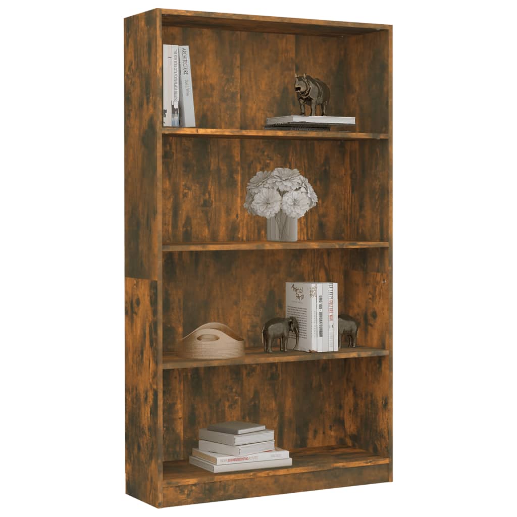 Bookshelf 4 compartments smoked oak 80x24x142 cm wood material