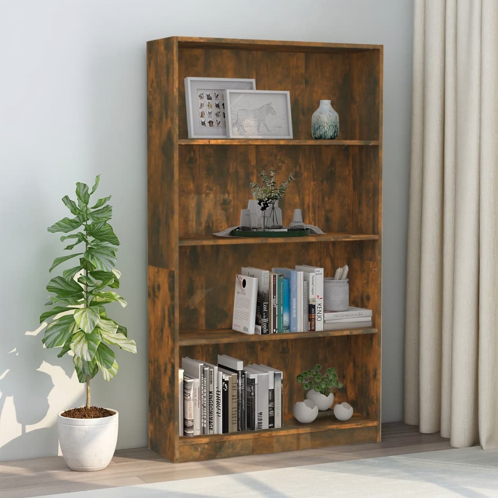 Bookshelf 4 compartments smoked oak 80x24x142 cm wood material