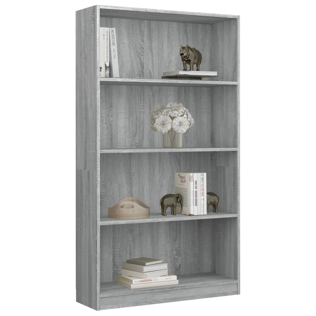 Bookcase 4 Compartments Grey Sonoma 80x24x142 cm Wood Material