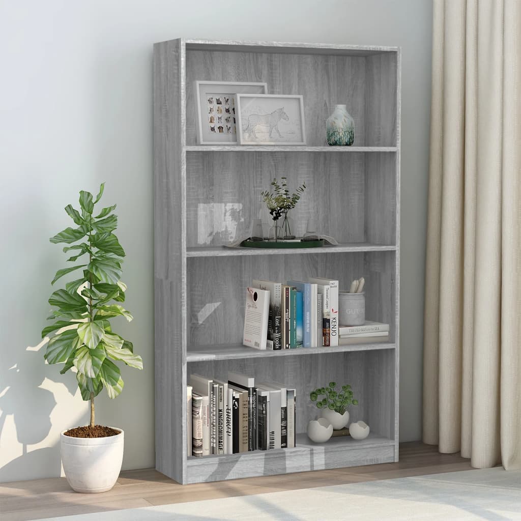 Bookcase 4 Compartments Grey Sonoma 80x24x142 cm Wood Material