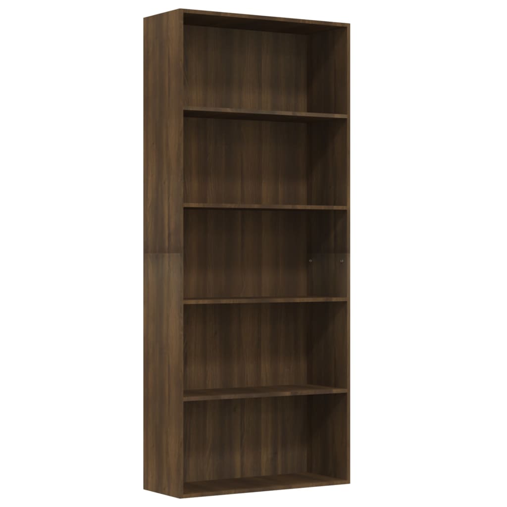 Bücherregal 5 Fächer Braun Eichen-Optik 80x30x189 cm