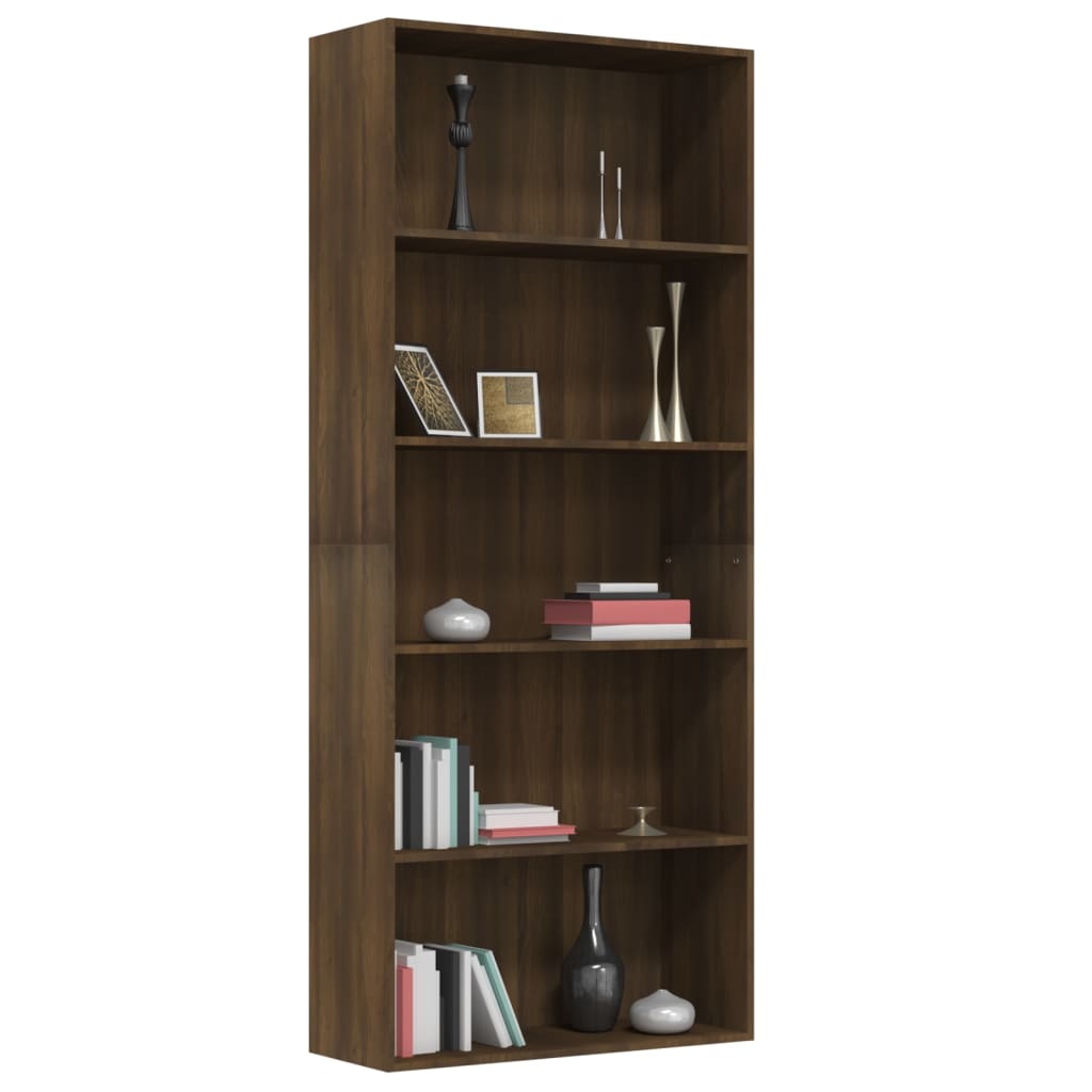 Bücherregal 5 Fächer Braun Eichen-Optik 80x30x189 cm