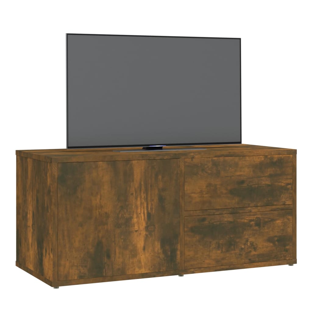 Meuble TV chêne fumé 80x34x36 cm matériau bois