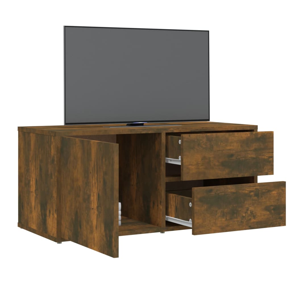 Meuble TV chêne fumé 80x34x36 cm matériau bois
