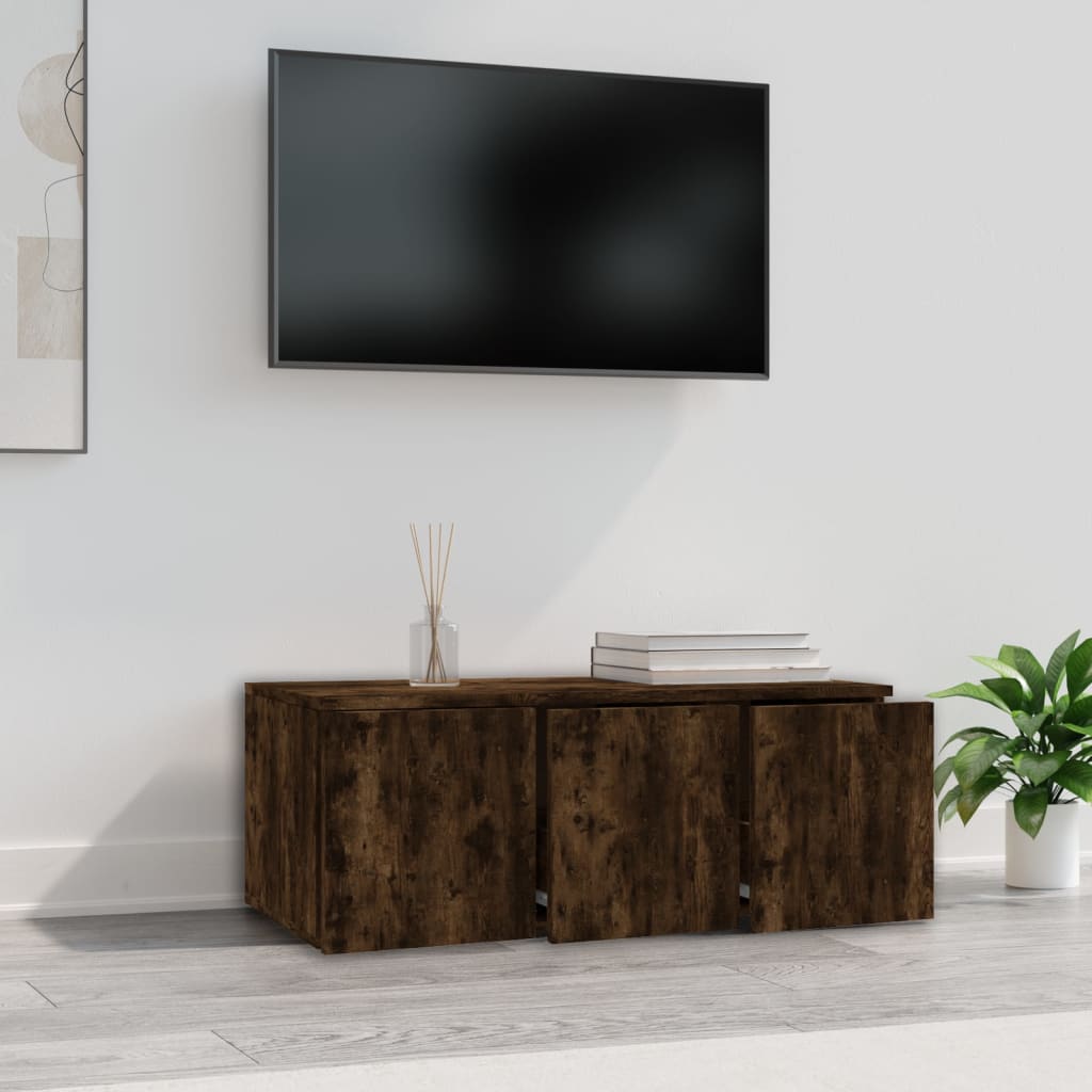 Meuble TV chêne fumé 80x34x30 cm matériau bois