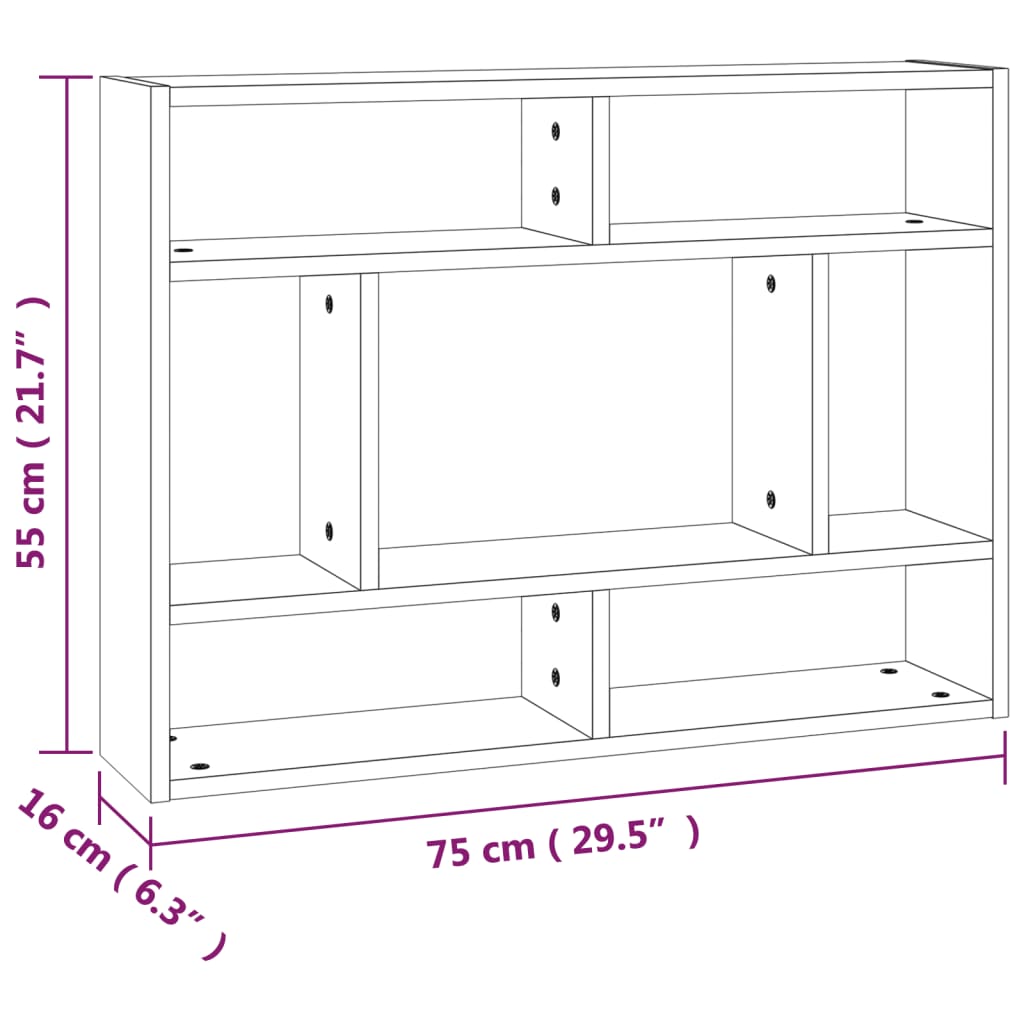 Wall shelf gray Sonoma 75x16x55 cm wood material