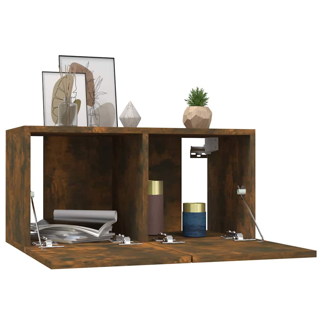 Meubles TV muraux 2 pièces chêne fumé 60x30x30 cm