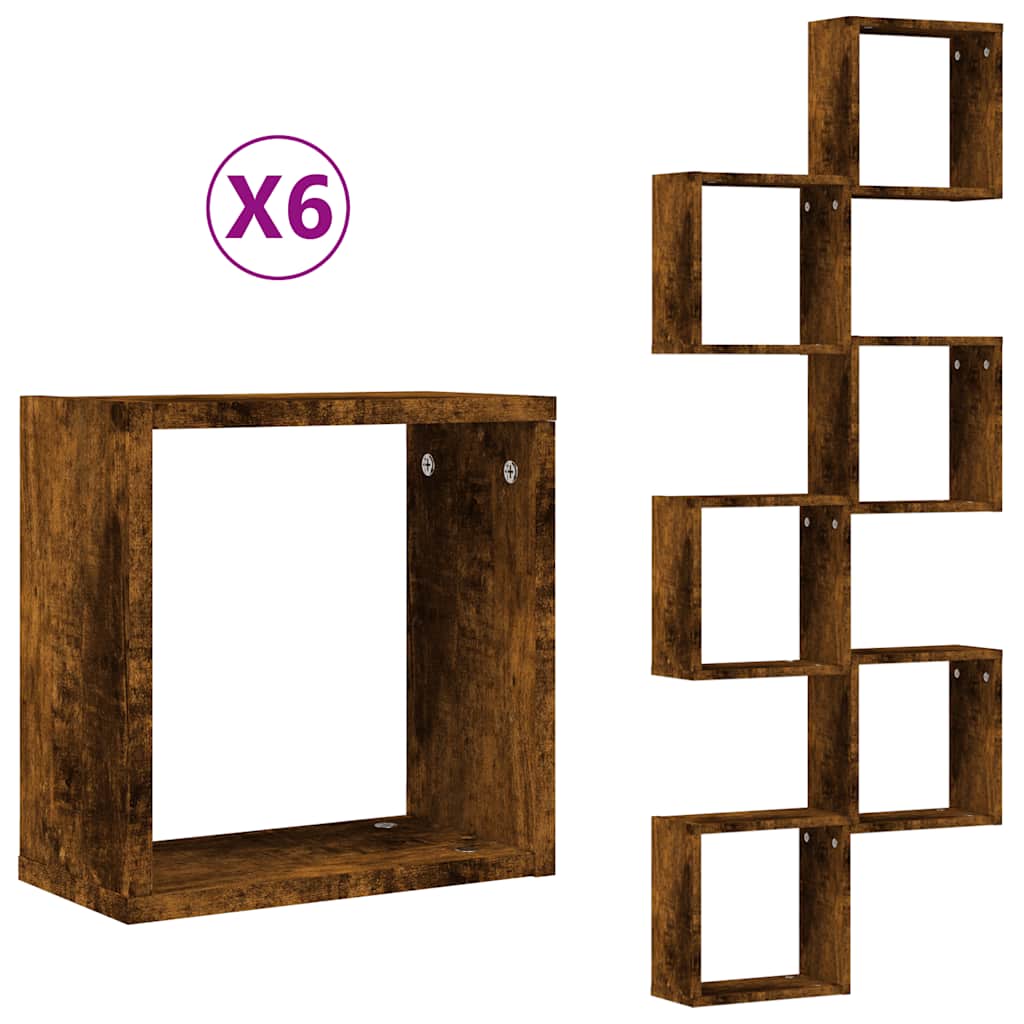 Cube shelves 6 pcs. Smoked oak 30x15x30 cm