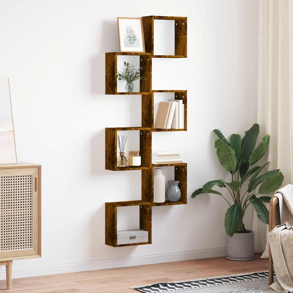 Cube shelves 6 pcs. Smoked oak 30x15x30 cm