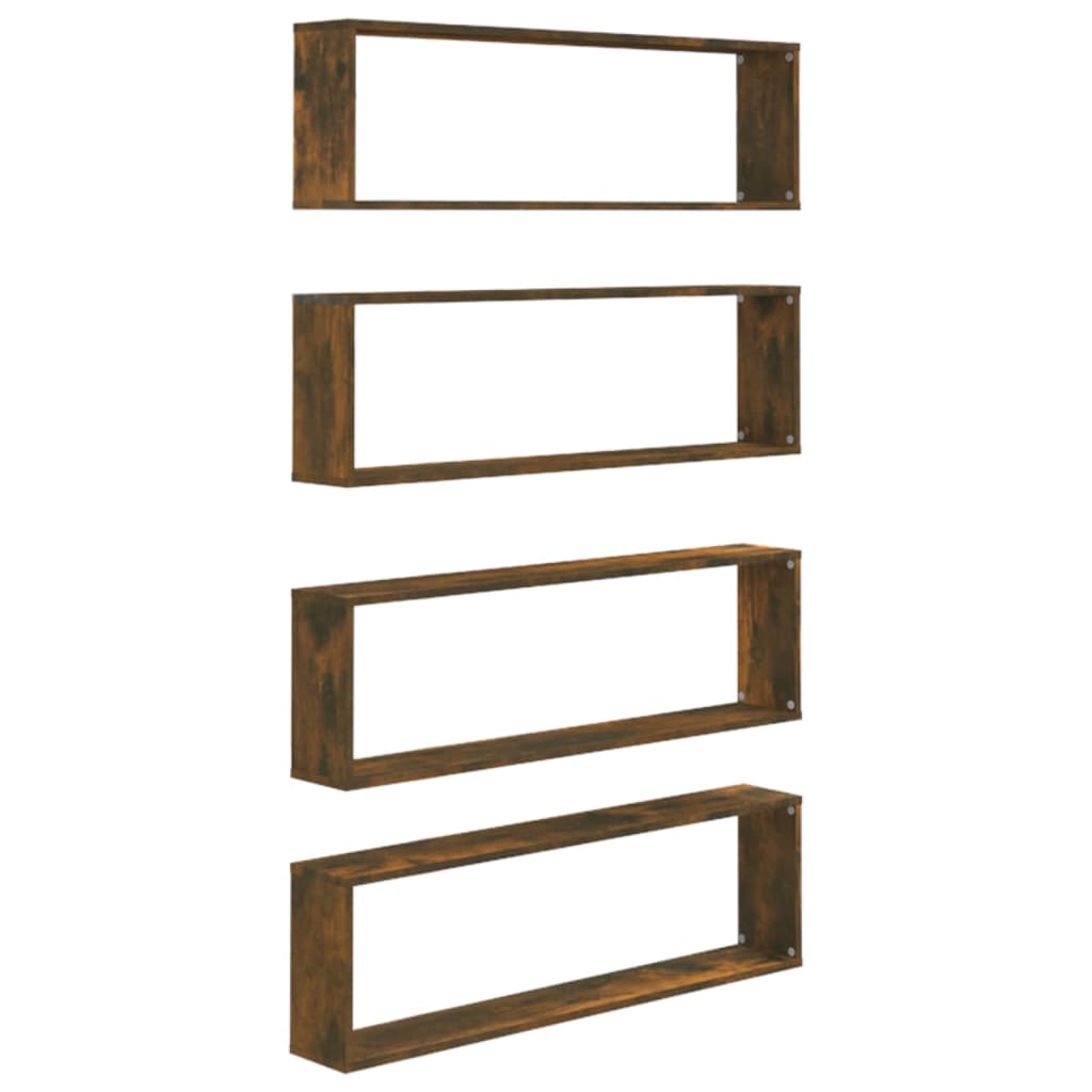 Wall shelves 4 pcs. Smoked oak 100x15x30 cm wood material