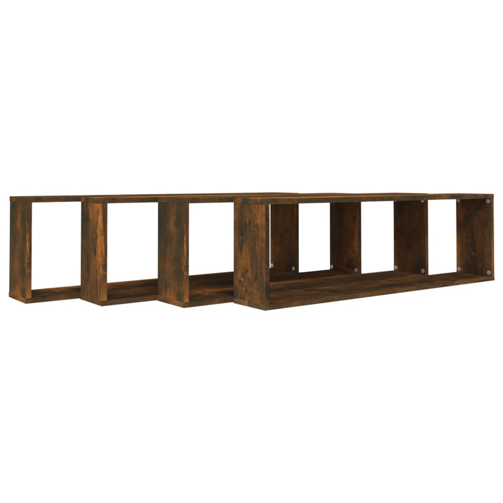 Wall shelves 4 pcs. Smoked oak 100x15x30 cm wood material
