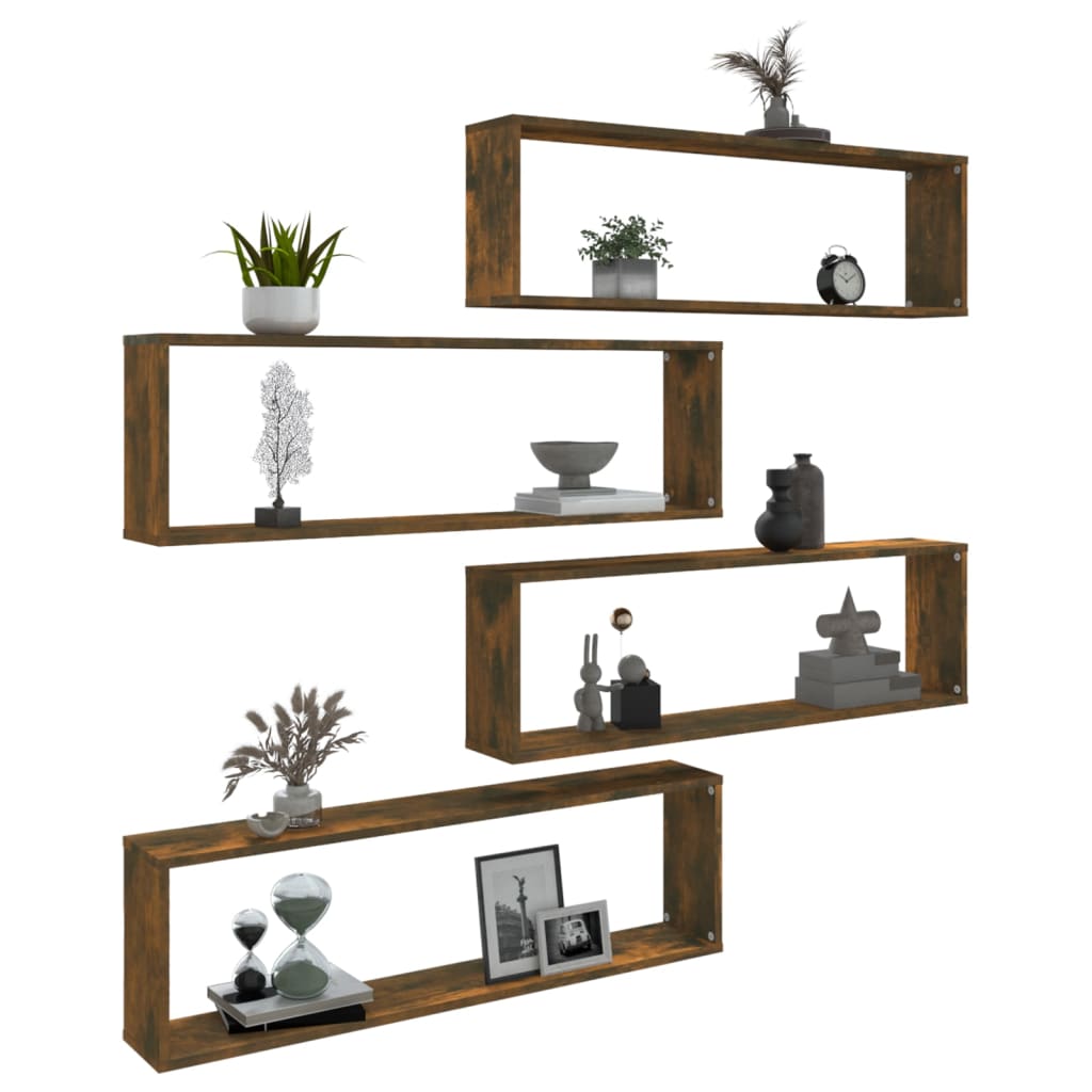 Wall shelves 4 pcs. Smoked oak 100x15x30 cm wood material