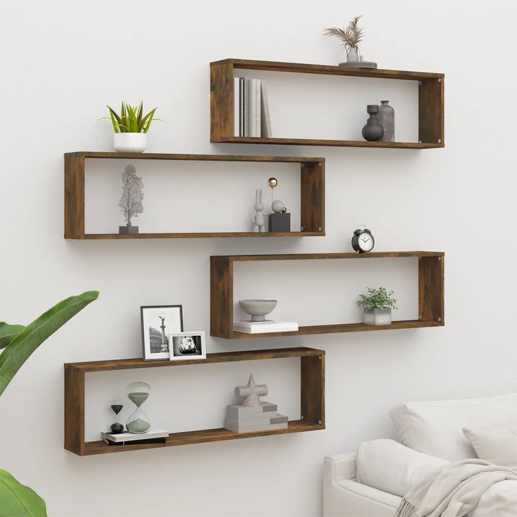 Wall shelves 4 pcs. Smoked oak 100x15x30 cm wood material