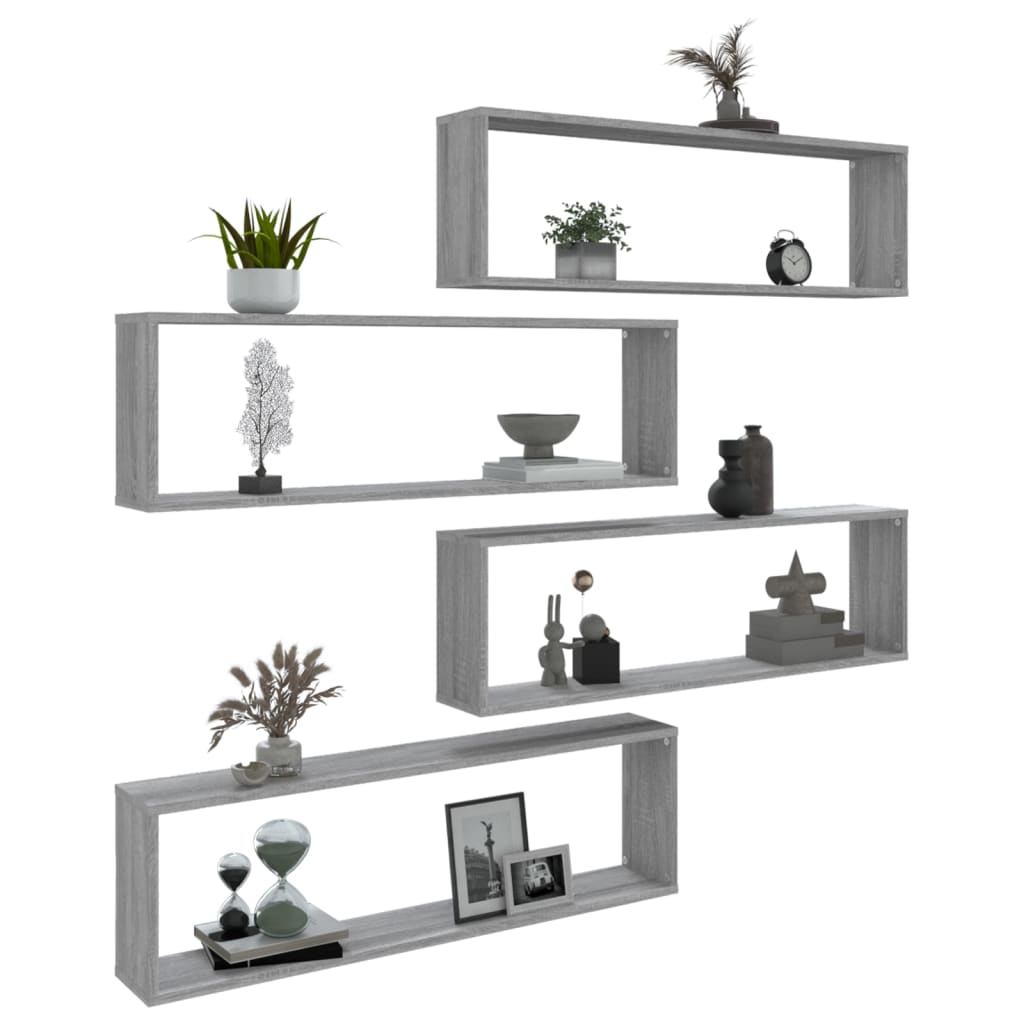 Wall shelves 4 pcs. Grey Sonoma 100x15x30 cm wood-based material