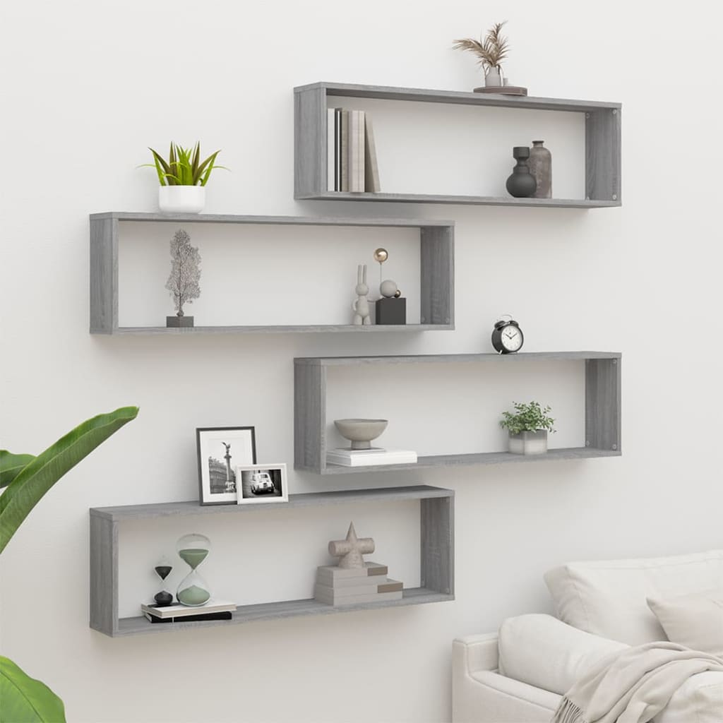 Wall shelves 4 pcs. Grey Sonoma 100x15x30 cm wood-based material